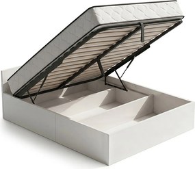 Łóżko z pojemnikiem 140x200 cm metalowy stelaż podnoszony i materac sprężynowy Białe