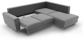 Jasnoszary aksamitny rozkładany narożnik ze schowkiem (prawostronny/w kształcie litery L) Kyoto – Cosmopolitan Design