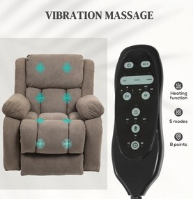 HOMCOM Fotel telewizyjny z masażem i funkcją ogrzewania, elektryczny fotel z funkcją podnoszenia, pilot, boczne kieszenie, Jasnobrązowy