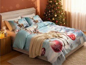 PrzytulneMieszkanie.pl PrzytulneMieszkanie.pl Pościel bawełniana 3D JELEŃ Z OZDOBĄ niebieska, 100% bawełna Rozmiar pościeli: 70 x 90 cm | 140 x 200 cm