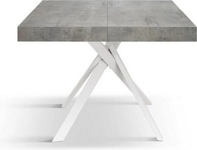 Stół drewniany cementowo-szary, białe metalowe nogi 95x90-145x90cm - FORTE DEI MARMI