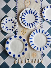 Białe/niebieskie kamionkowe talerze zestaw 3 szt. deserowe ø 22 cm Linora – Bloomingville