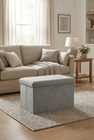 Szara prostokątna welurowa pufa ze schowkiem S9-D46