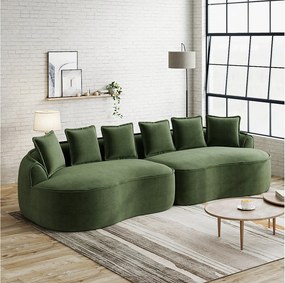 4-osobowa sofa modułowa z poduszkami oparciowymi, bez montażu, z zielonej tkaniny szenilowej, 320 × 114 × 67 cm
