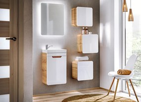 Mała szafka do łazienki Qubik Aruba 831 FSC, dąb craft złoty/biały połysk