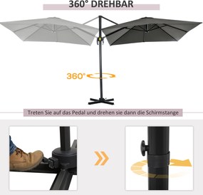 Outsunny Parasol ogrodowy z bocznym ramieniem szary kwadratowy odporny na warunki atmosferyczne | Aosom PL
