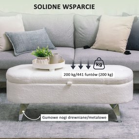 HOMCOM Ławka pikowana z miejscem do przechowywania, pokrywą i metalowymi nogami do salonu, sypialni, przedpokoju, Biała