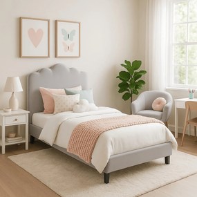 Łóżko Tapicerowane 90x200 cm CRATER ze Stelażem Młodzieżowe Boucle Szare