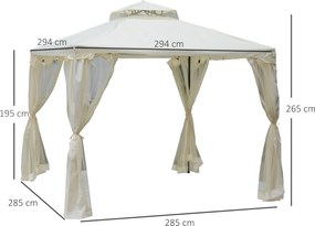 Outsunny Altana Ogrodowa 3x3m Kremowy Pawilon z 4 Ścianami Bocznymi Wodoodporny Metal i Poliester | Aosom PL