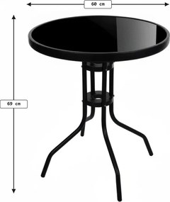 Okrągły stół ogrodowy z szklanym blatem ISLAND BLACK 60 cm, czarny