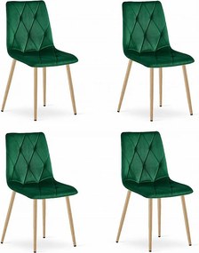 Krzesło Valora TYRA z ciemnozielonym aksamitem i drewnianymi nogami x4