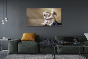 Obraz canvas na ścianę Śpiący Anioł w Kwiatach na Deskach