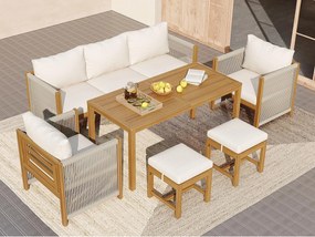 Zestaw jadalniany ogrodowy na 7 osób, kanapa, 2 sofy jednoosobowe, 2 taborety, stół jadalniany, blat z akacji, stal ocynkowana, Beżowy