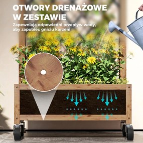 Outsunny Zestaw 2 wysokich grządek Pflanzkasten na kółkach, z kratą do pnączy, skrzynka na kwiaty z drewna, 52*25*97cm Brązowy