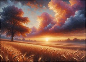 Obraz – Zachód słońca na polu (70x50 cm)