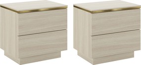 Komplet 2 szt. stolików nocnych z 2 szufladami - kolor: naturalny i złoty VUKIA