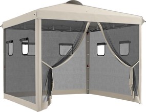 Outsunny Pawilon składany, regulowana wysokość, zasłony z siatki, torba transportowa, stelaż stalowy, 3 x 3 x 3 m, Beżowy