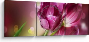 Obraz różowych tulipanów (z zegarem) (90x30 cm)