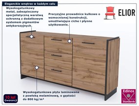 Długa komoda z 3 szufladami dąb wotan + czarny A8-L42