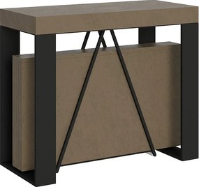 Konsola rozkładana 90x40/300cm Zamat szaro-beżowy rama w kolorze antracytu