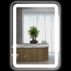 HOMCOM Lustro łazienkowe z oświetleniem LED, kontrola dotykowa, przeciwmgielne, z możliwością ściemniania, 3 kolory światła, 50x70, Srebrny