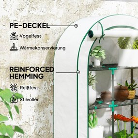 Outsunny Mini-szklarnia, 4-poziomowa szklarnia z folią plastikową, przenośna, z rolowanymi drzwiami, 100 x 45 x 160 cm, biała