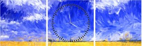 Obraz - Obraz olejny, Złote pole (z zegarem) (90x30 cm)