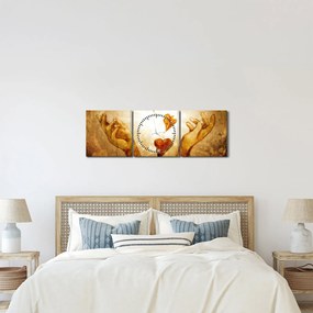 Obraz - Malowanie rąk pełnych miłości (z zegarem) (90x30 cm)