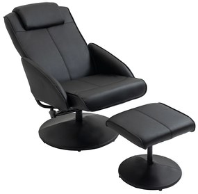 HOMCOM Fotel relaksacyjny z podnóżkiem, pokrycie z sztucznej skóry, regulowany, ergonomic design, Czarny
