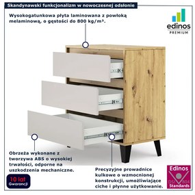 Komoda z 3 szufladami do sypialni dąb artisan + kaszmir G2-S61