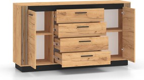 Komoda z szufladami Clawi 06 - 160 cm - dąb craft złoty / czarny