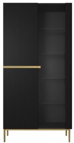 Witryna Nicole 100 cm z ryflowanym frontem - czarny mat / złote nóżki