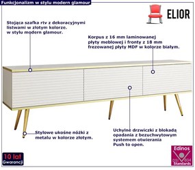 Frezowana stojąca szafka rtv biały + złoty - Ormond 10X