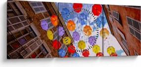 Obraz kolorowych parasoli (z zegarem) (90x30 cm)