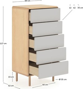 Szara/w naturalnym kolorze komoda w dekorze jesionu 60x117x42 cm Anielle – Kave Home