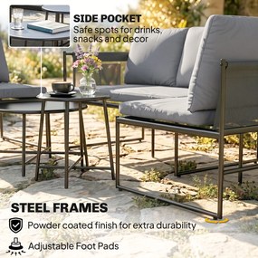 Outsunny Zestaw mebli ogrodowych lounge, 4-5 osób, kanapa dwuosobowa, stolik, krzesło, grube poduszki, siatkowe siedziska | Aosom PL