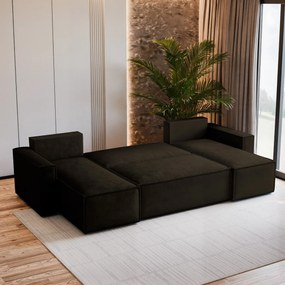 Masseno Narożnik PESANO z funkcją spania i pojemnikiem na pościel Narozniki U, Rozkładana sofa - Brązowy, MONOLITH 29