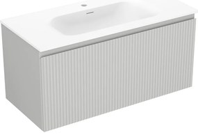 Mexen Rivel szafka łazienkowa 100 cm z umywalką Vela, 1 szuflada, ryflowana , szara mat/biała mat - 91A20-10047-1-BF62-W23M01