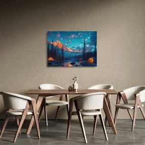 Obraz na szkle - Kemping w górach (70x50 cm)