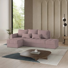 Masseno Narożnik LUMARI z funkcją spania i pojemnikiem na pościel Narozniki L, Rozkładana sofa - Pudrowy róż, KRONOS 27
