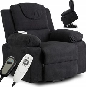 Fotel Masujący FENIX z Funkcją Wstawania Elektrycznie Rozkładany Czarny Nowoczesny