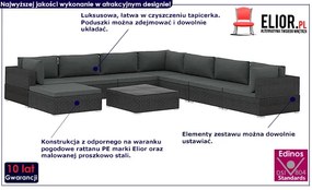 9-częściowy czarny zestaw wypoczynkowy do ogrodu - Owis 9B