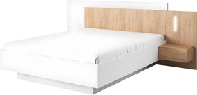 Łóżko z szafkami nocnymi 160 x 200 cm - 2 szuflady - Z diodami LED - Kolor biały i naturalny- FRANCOLI