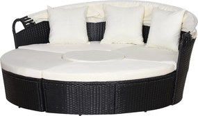 Rattanowa wyspa z daszkiem przeciwsłonecznym Stół krzesła Metalowe poduszki Kremowy komplet | Aosom PL