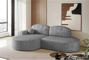 Narożnik z funkcją spania i pojemnikiem Modena Runden, tkanina Poso, Srebrny, Lewy