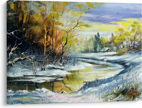 Obraz zimowej rzeki, obraz olejny (70x50 cm)