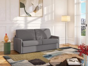 Kanapa 3-osobowa rozkładana typu express z jasnoszarej tkaniny z siedziskiem z pianki z pamięcią kształtu - Powierzchnia 140 cm - Materac 18 cm CALIFE
