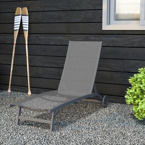 Outsunny Leżanka z regulowanym oparciem w 5 pozycjach, Oddychający materiał, Rama aluminiowa, Ciemnoszara, 195 x 66 x 34 cm