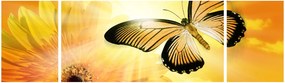 Obraz - Żółty motyl z kwiatkiem (170x50 cm)