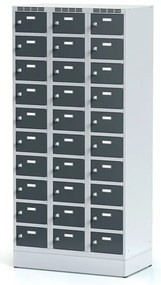 Szafka skrytkowa S6 na cokole, 30 schowków, 1920 x 900 x 500 mm, zamek obrotowy, drzwi ciemnoszare